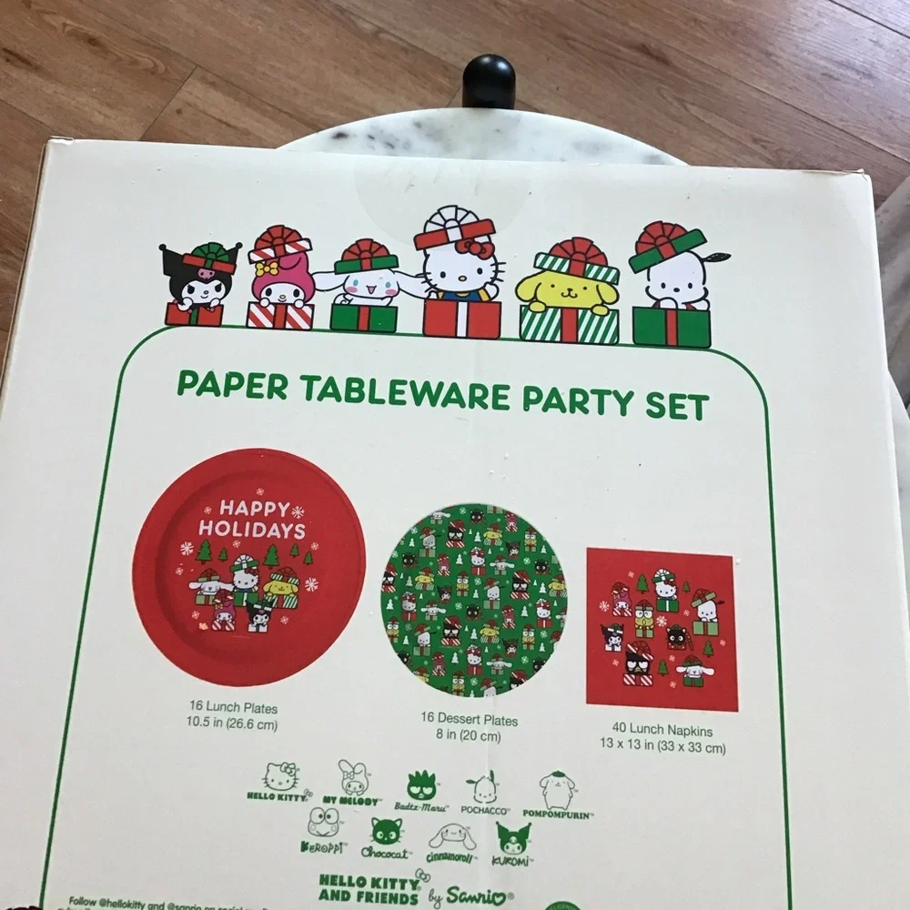 New Hello Kitty and Friends Happy Holidays 72 PCs Paper Tableware Party Set.